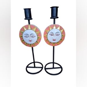 VTG Sun/Moon Celestial Whimsigoth Candle Stick Holders Iron, 2 Sided See Photo